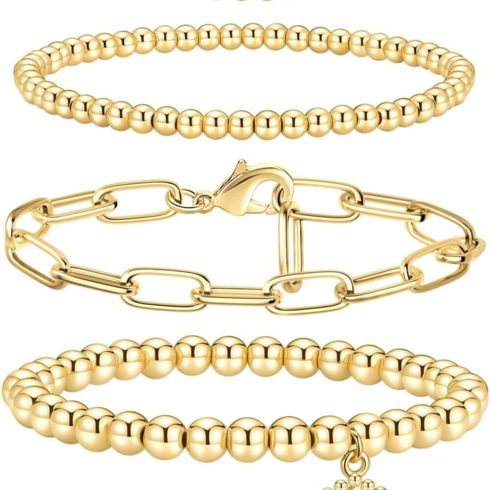Gold Bracelets For Women, Stackable Initial Beade… - image 1